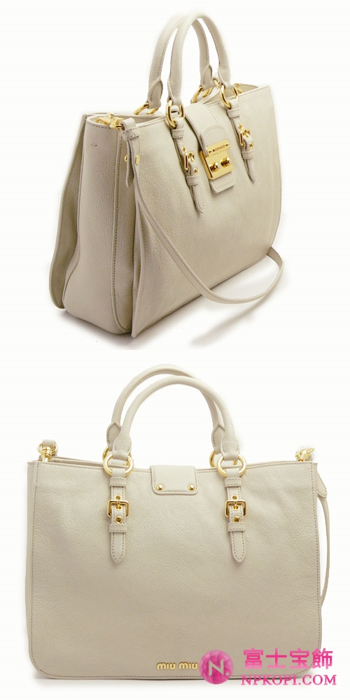 miumiu ミュウミュウ 2Wayバッグ レディース レザー アイボリー RN0797 MADRAS TALCO